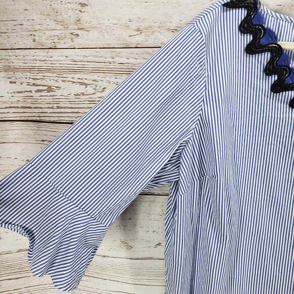 Talbots Women's Blue Striped Bell Sleeve Cotton Blend Top Size 3XP - Picture 4 of 13